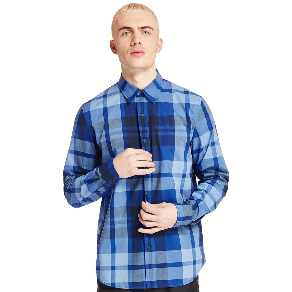 Camisa Masculino - Timberland Slim Fit Eastham River Plaid - JPXHC9864 - Azuis